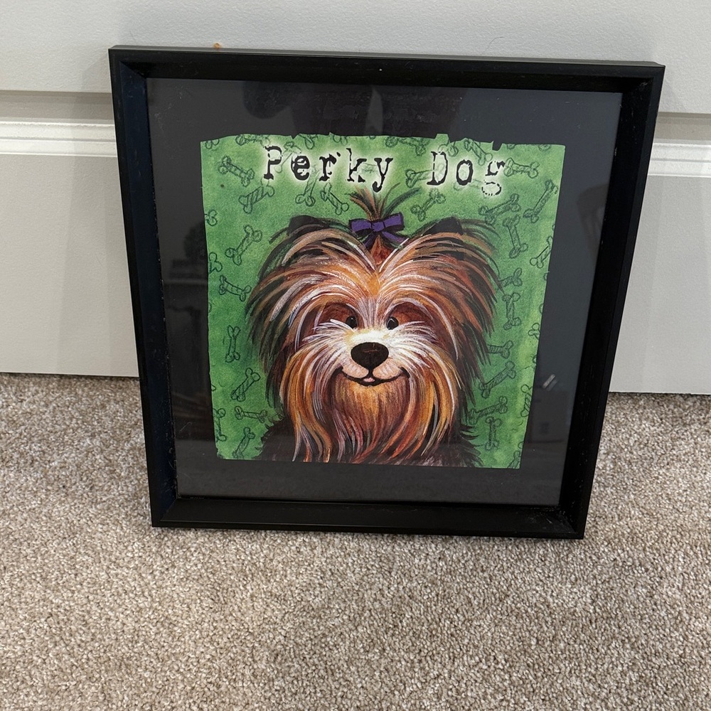 Perky Dog Framed Wall Art - Black Frame